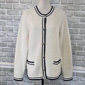 J. Jill Wearever Contrast Trim Cardigan Old Money Acadamia Gilmore Girls